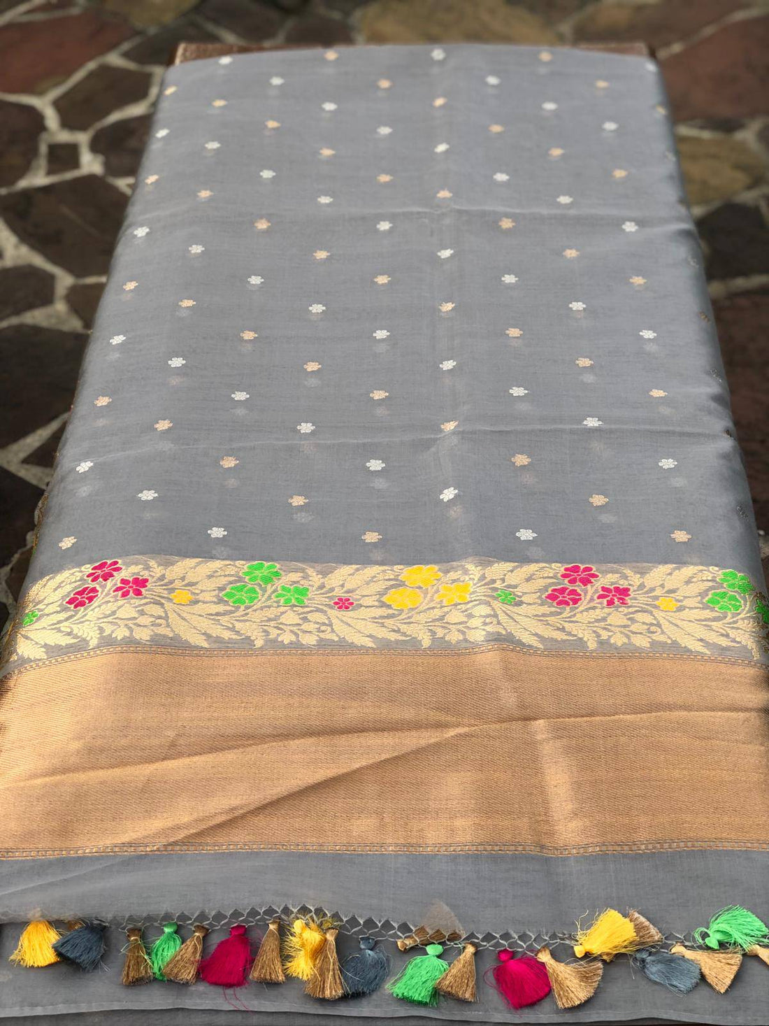Handloom Banarasi Kora Silk Saree with Meenakari