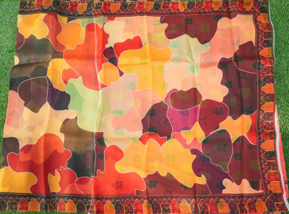 Organza Silk Print Multicolor Saree