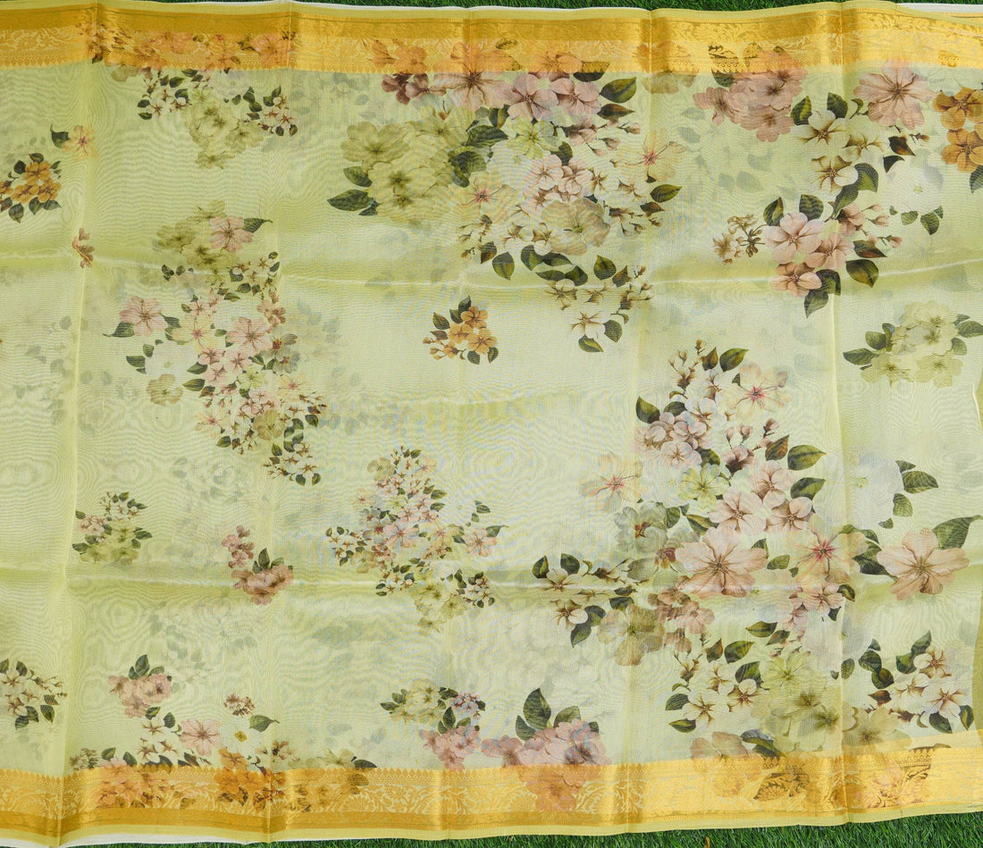 Organza Floral Printed Dupatta with Banarasi Border