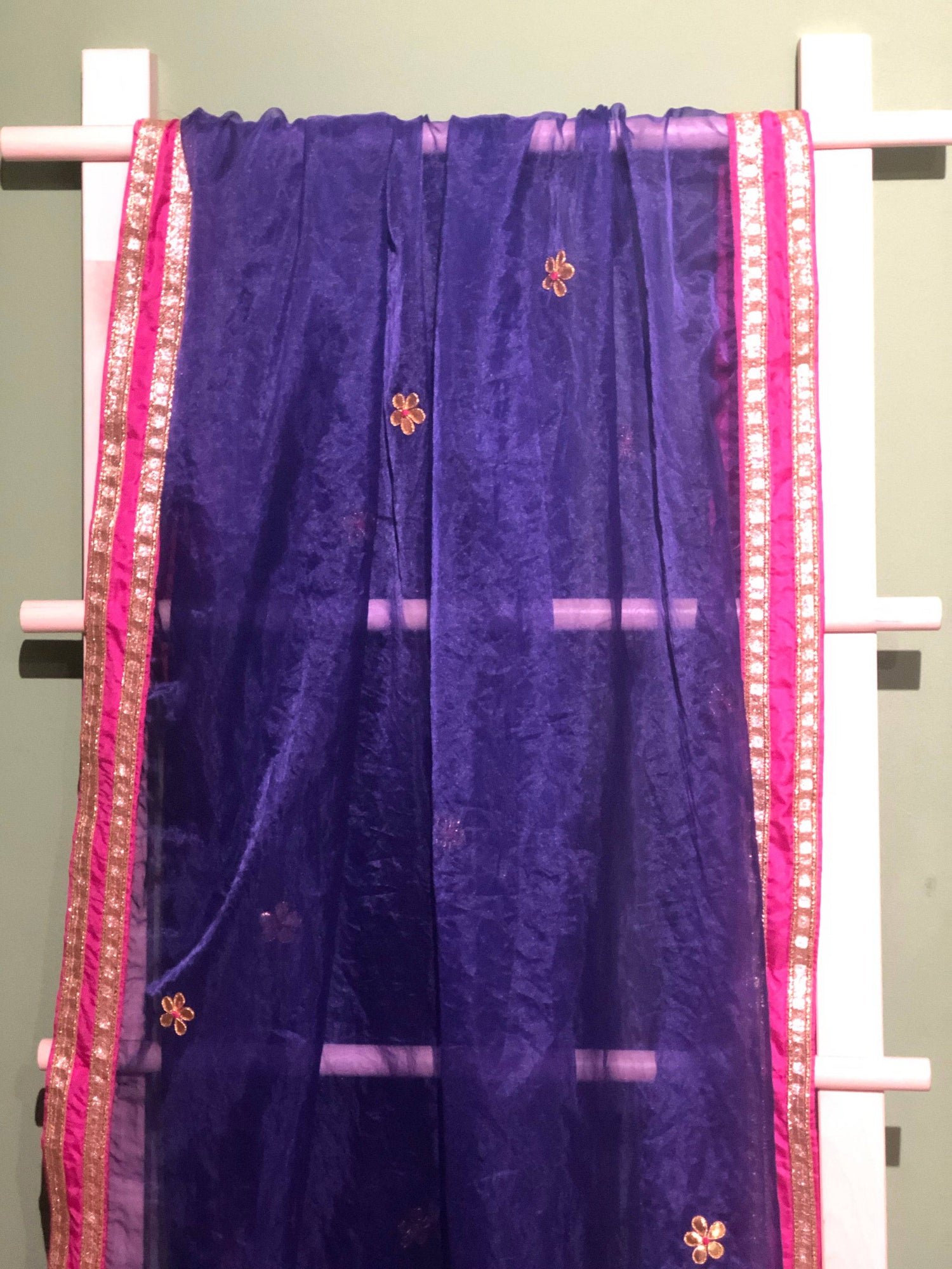 Purple Pure Organza Silk Dupatta with Embroidery