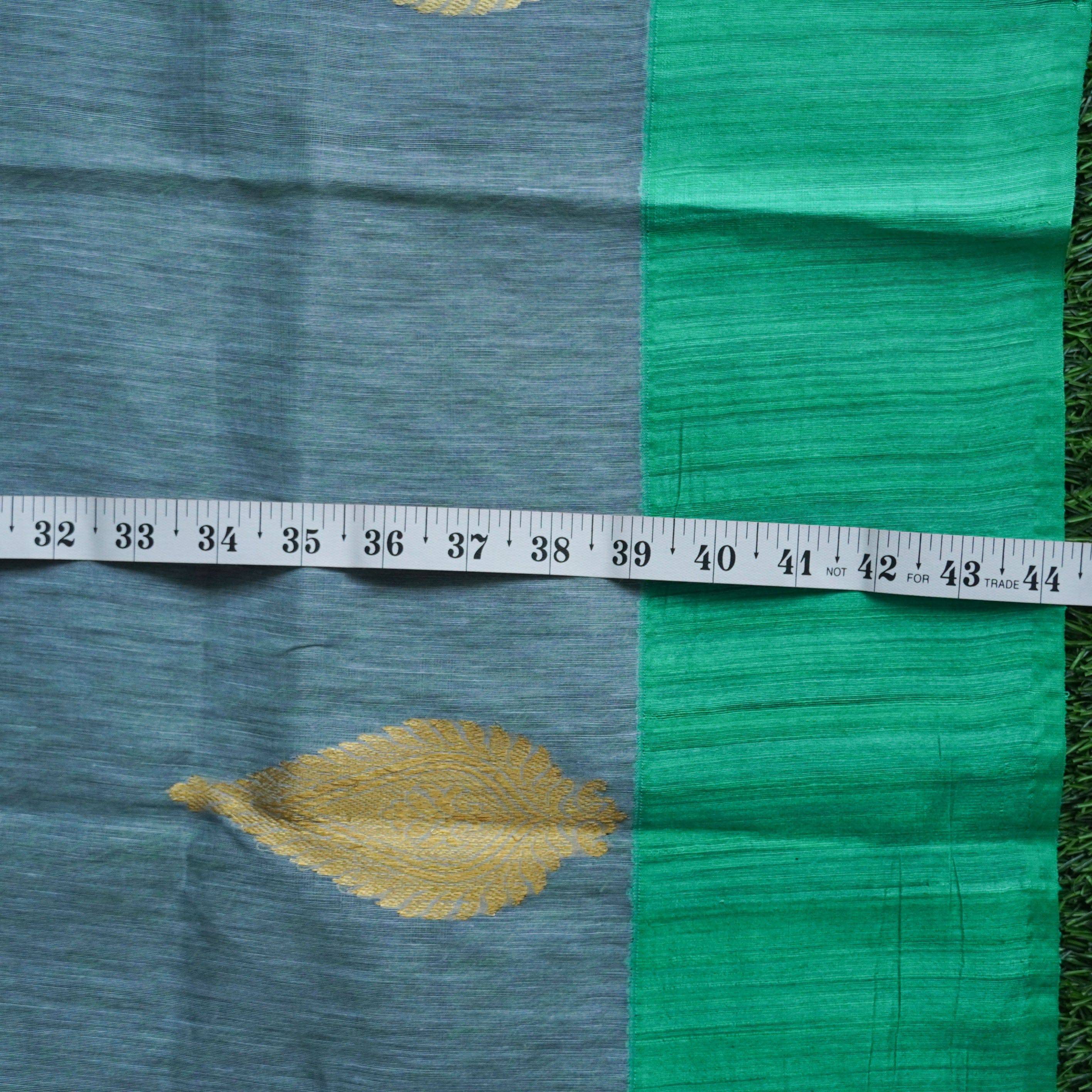 Green Pure Linen Handloom Banarasi Kadwa Fabric