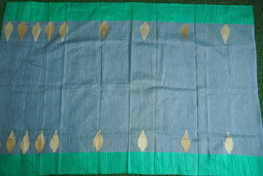 Green Pure Linen Handloom Banarasi Kadwa Fabric