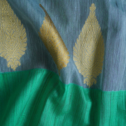 Green Pure Linen Handloom Banarasi Kadwa Fabric