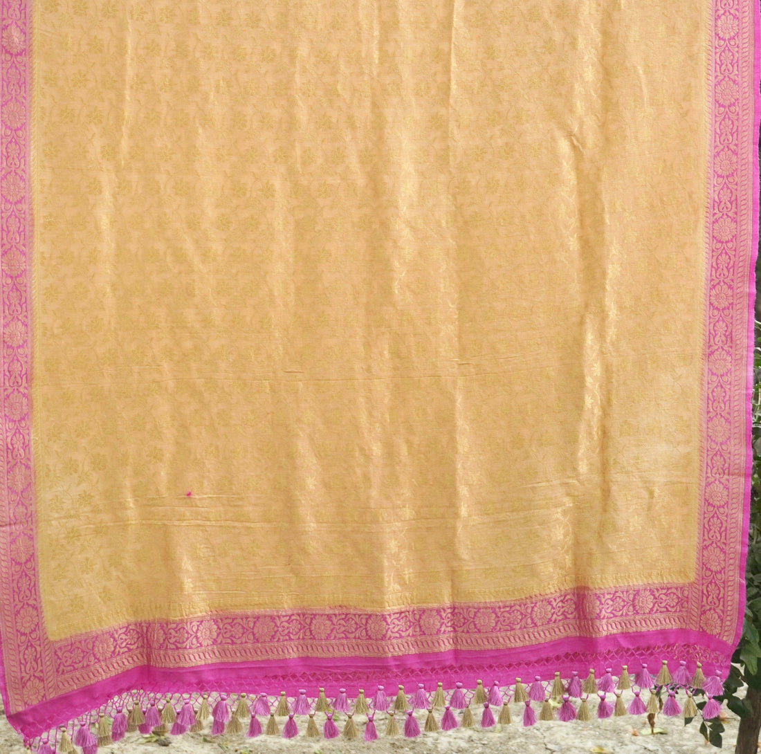 Beige Pure Moonga Silk Handloom Banarasi Dupatta