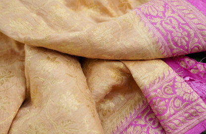 Beige Pure Moonga Silk Handloom Banarasi Dupatta