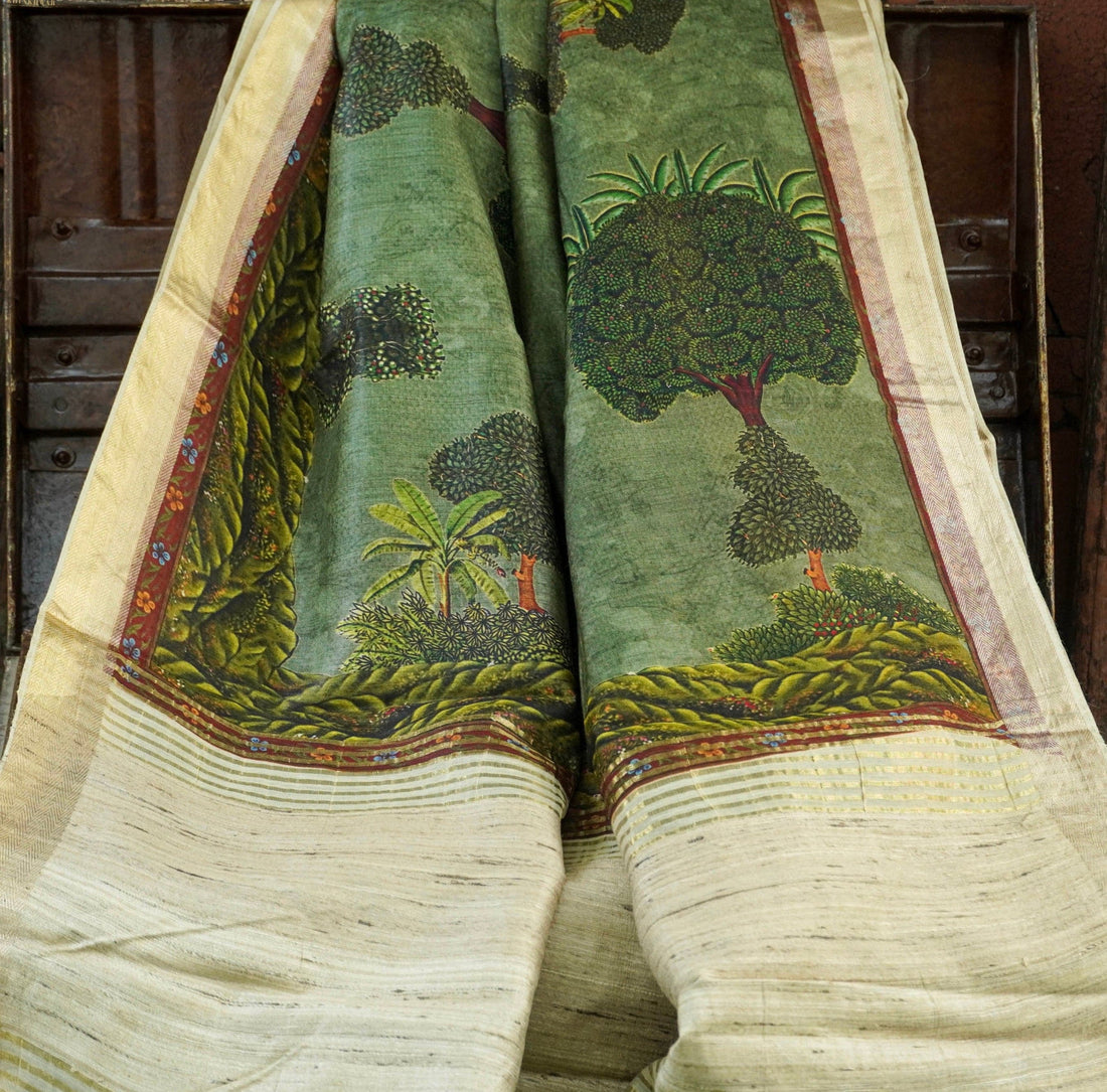 Moonga Tussar Silk Print Saree