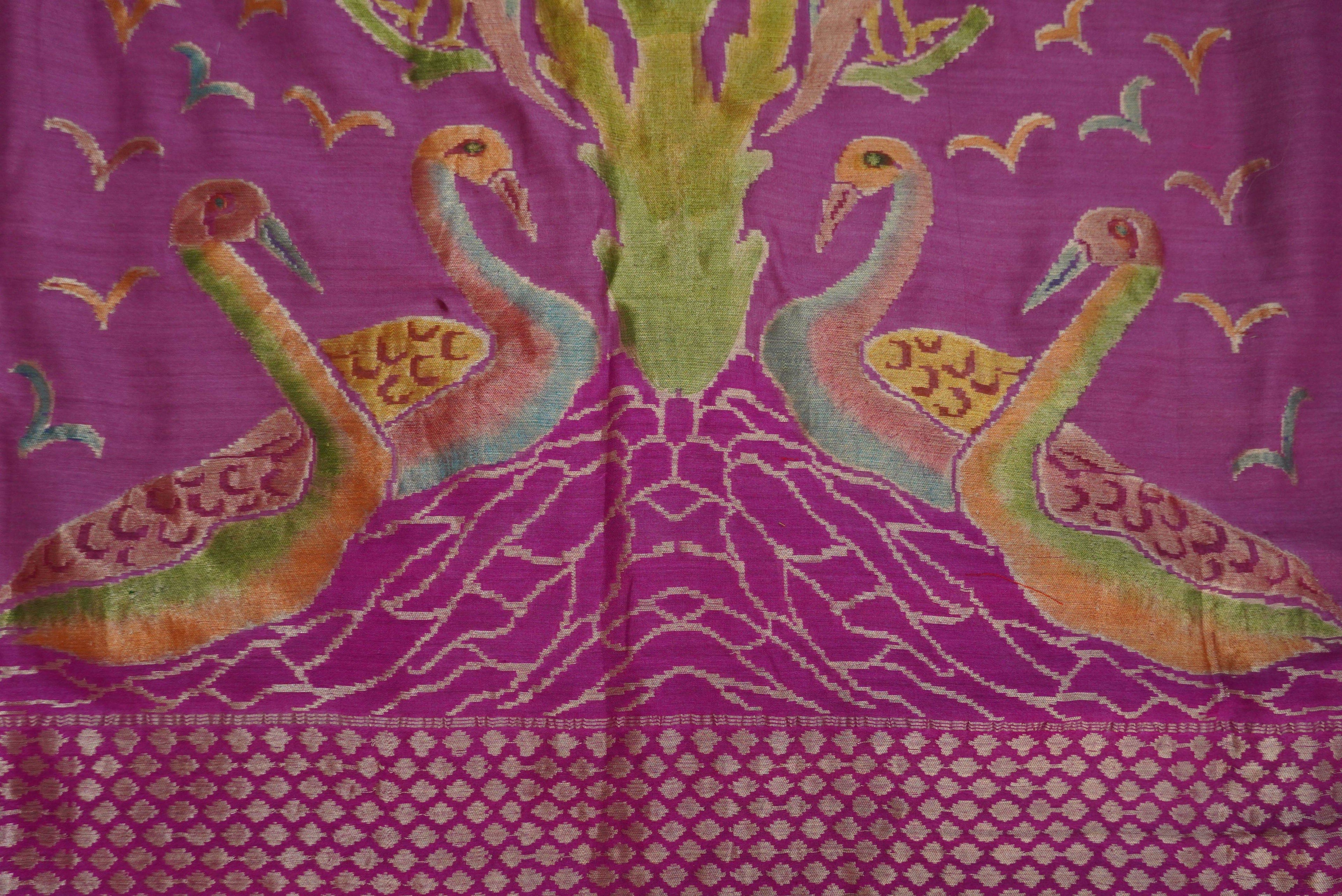 Handloom Banarasi Purple Moonga Silk Hand Brush Saree
