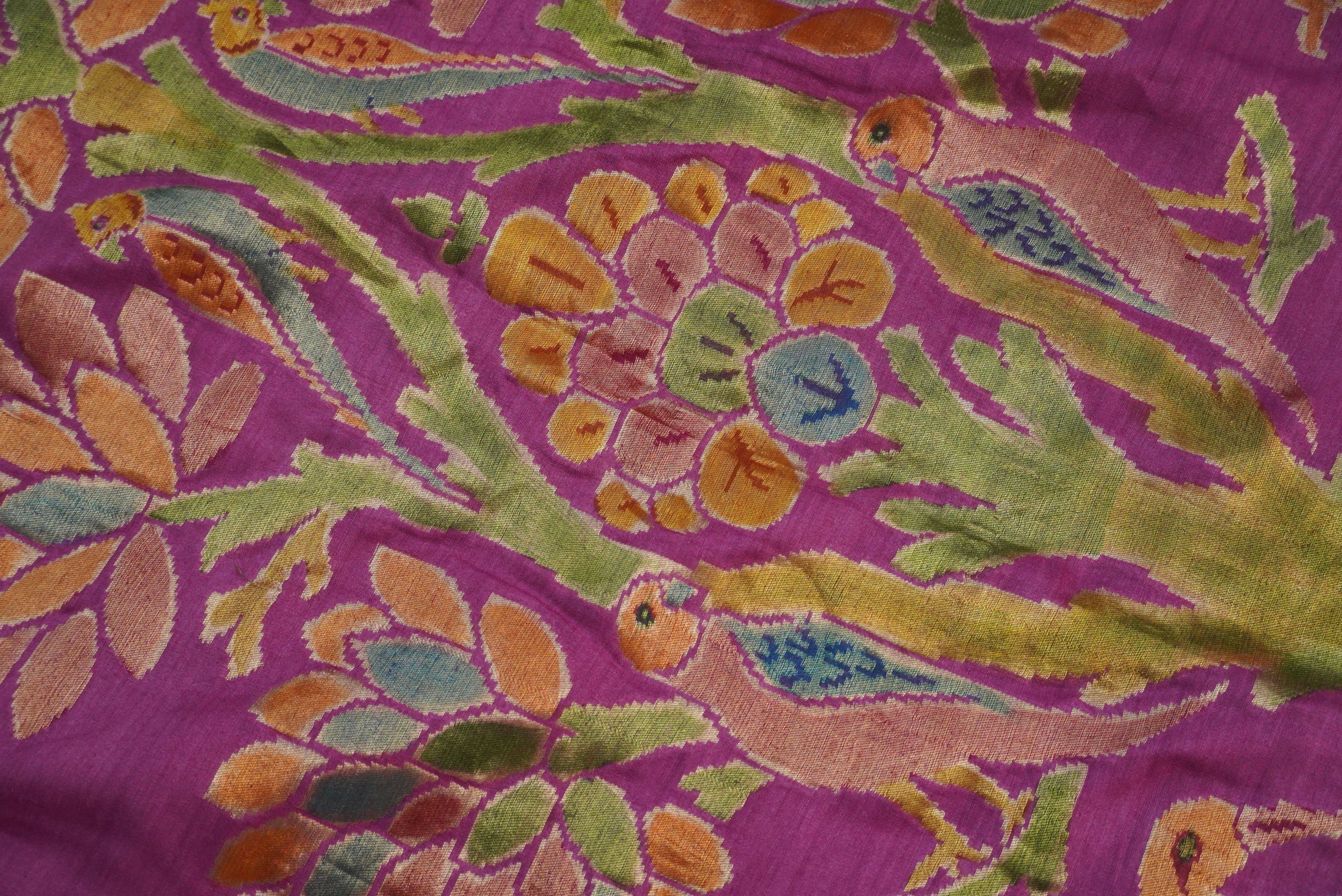 Handloom Banarasi Purple Moonga Silk Hand Brush Saree