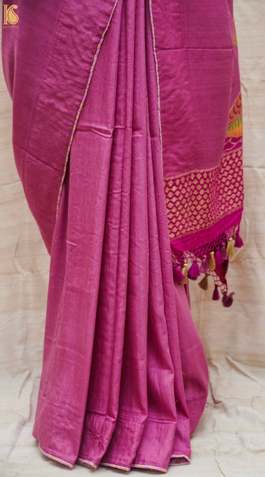 Handloom Banarasi Purple Moonga Silk Hand Brush Saree