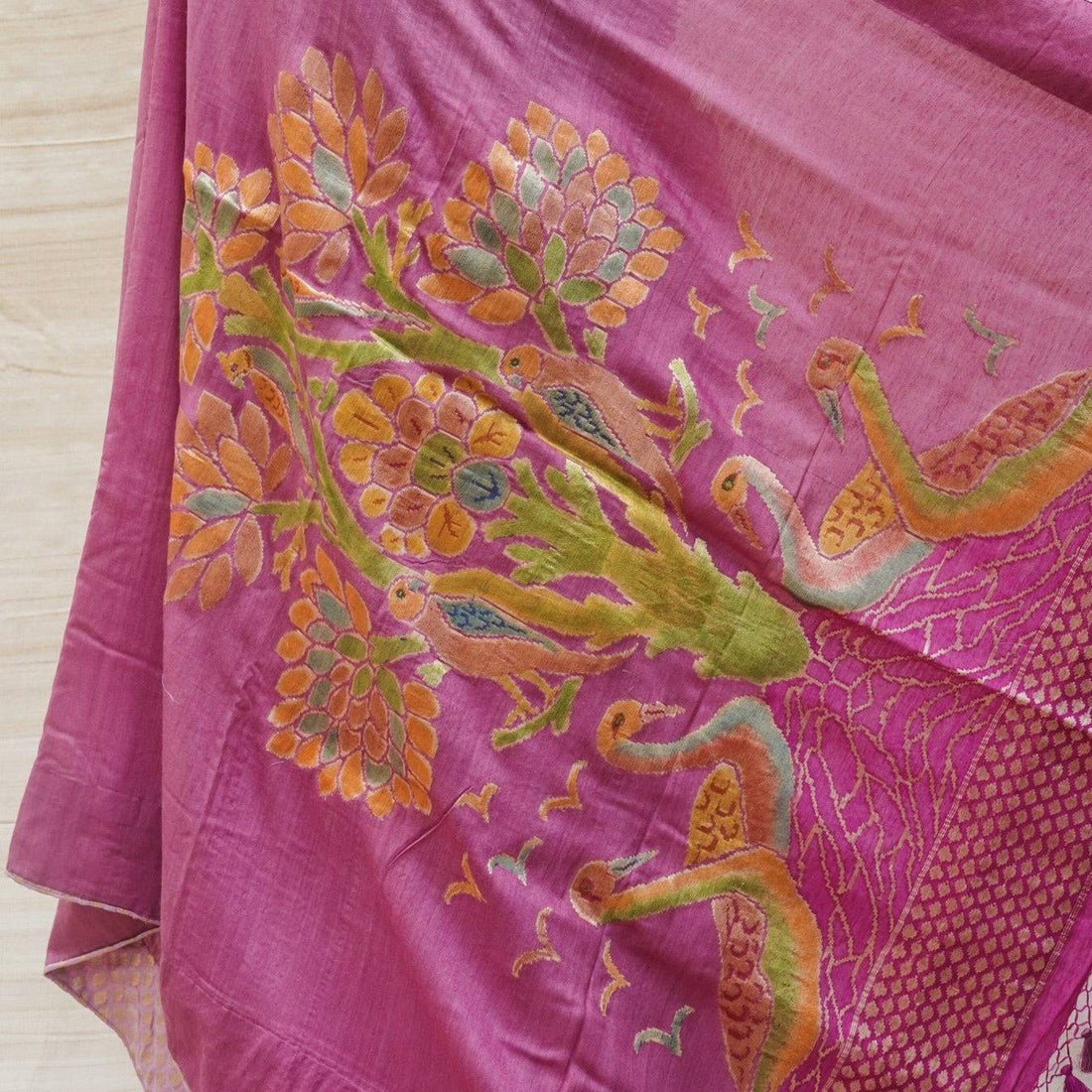 Handloom Banarasi Purple Moonga Silk Hand Brush Saree