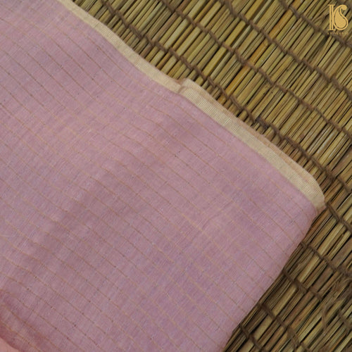 Pastel Pink Pure Moonga Silk Handloom Banarasi Check Fabric