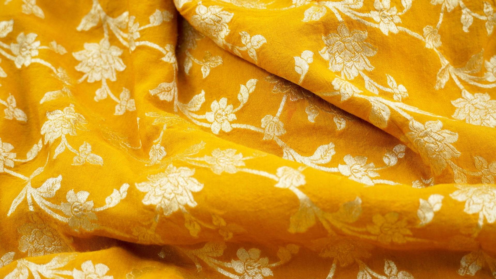 Tuscan Sun Yellow Pure Moonga Silk  Banarasi Saree