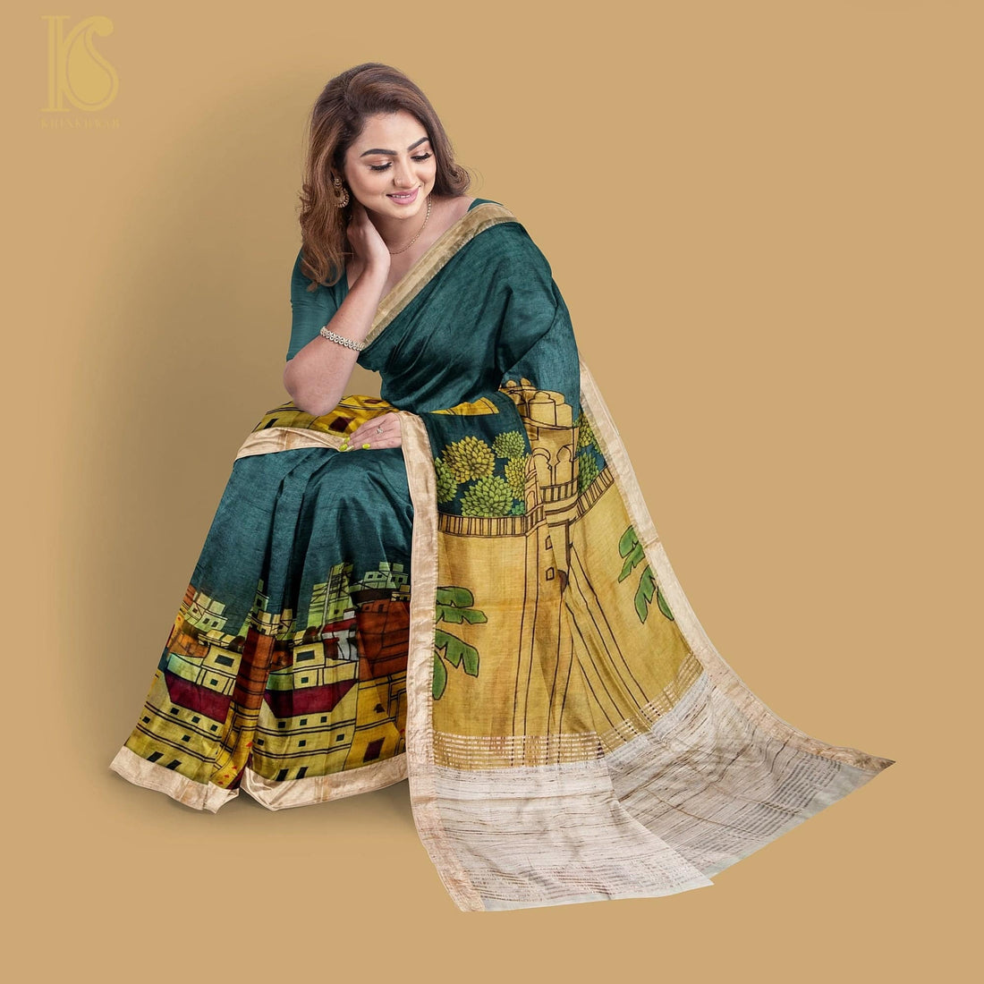 Moonga Tussar Silk Print Saree