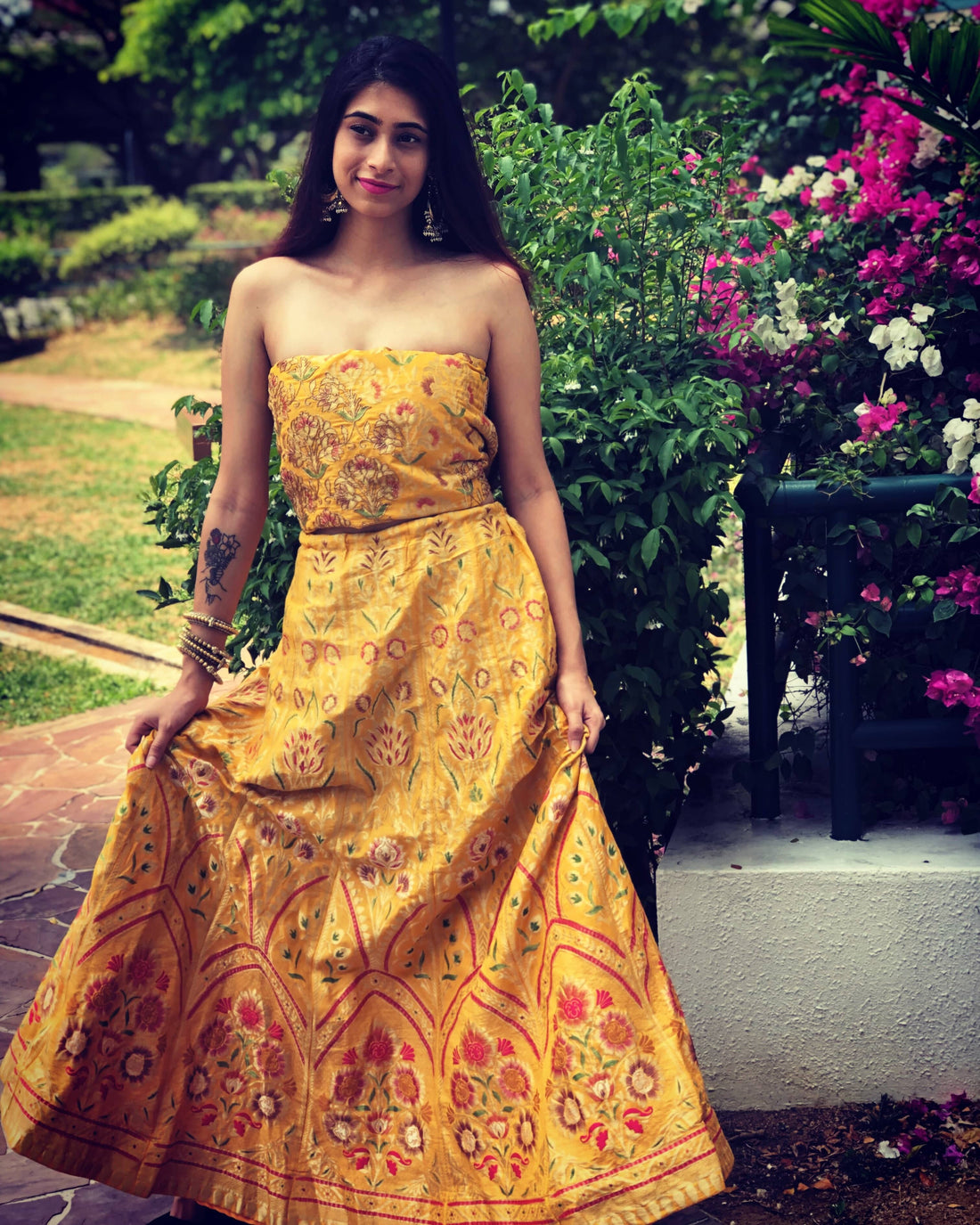 Yellow Moonga Silk Handloom Banarasi Stitched Lehenga