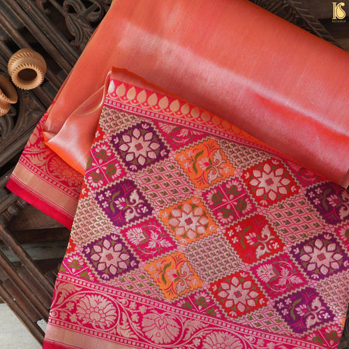 Handloom Pure Tissue Silk Orange Banarasi Saree