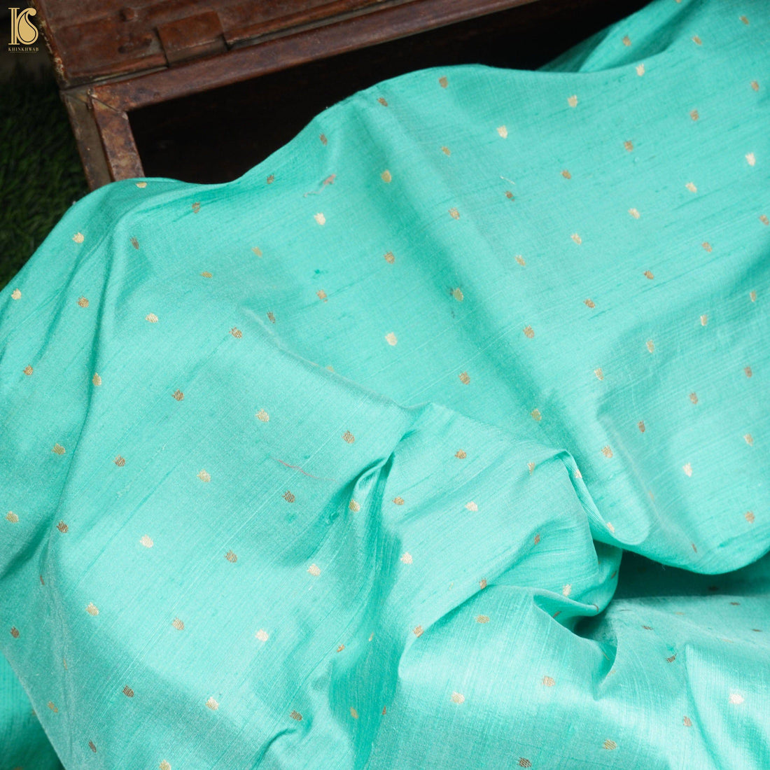 Blue Handwoven Pure Tussar Silk Banarasi Fabric