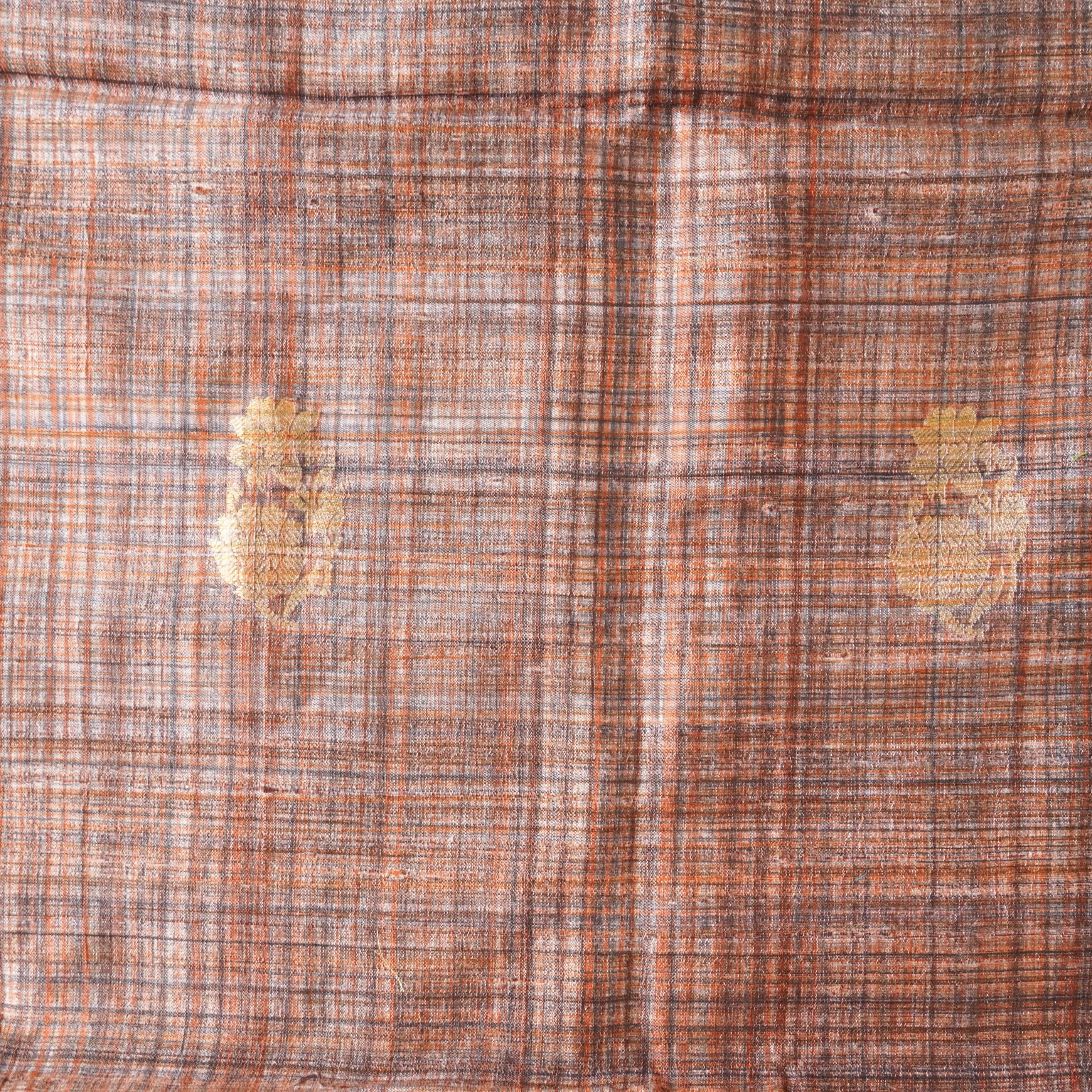Brown Handwoven Pure Tussar Silk Banarasi Fabric