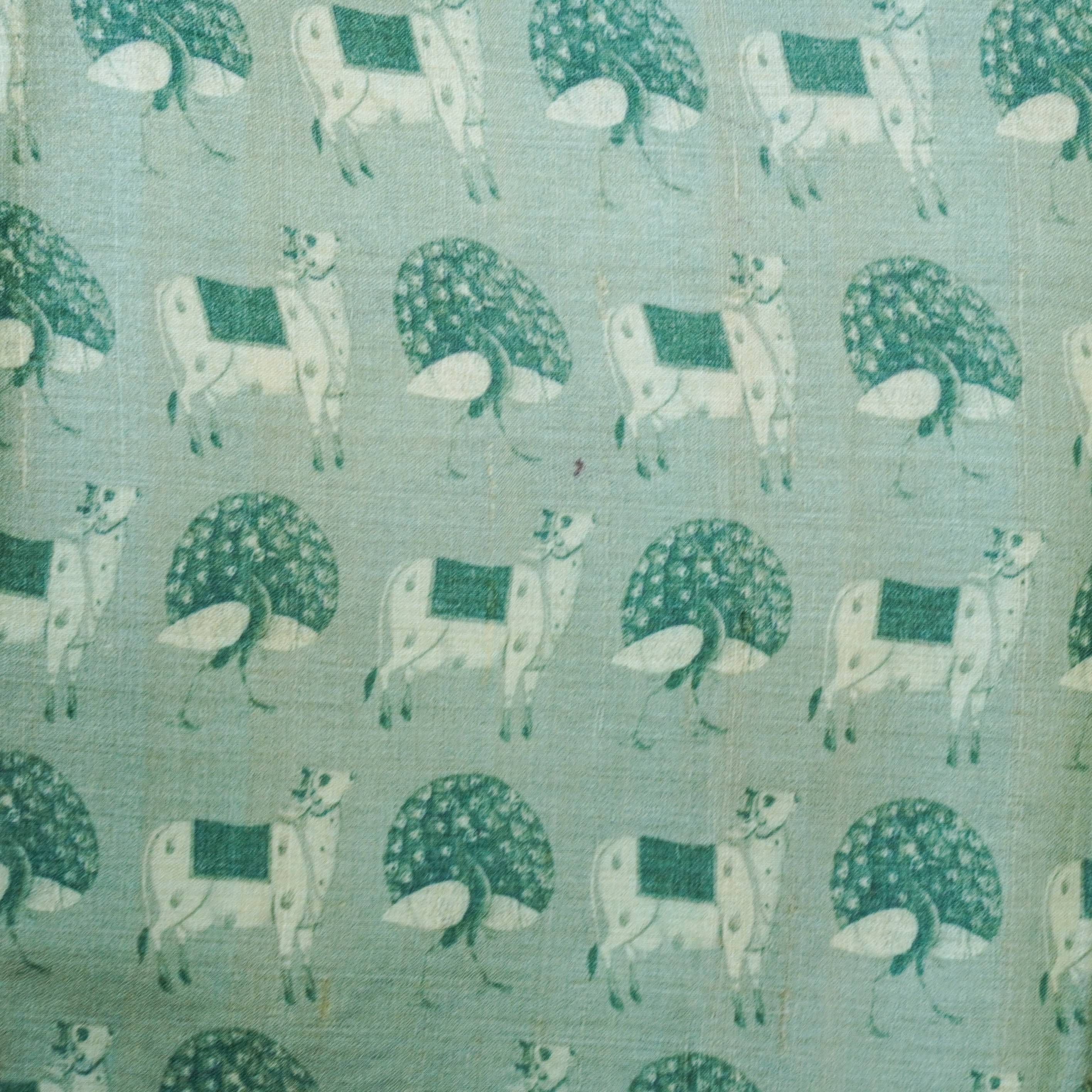 Green Pure Tussar Silk Cow Print Saree