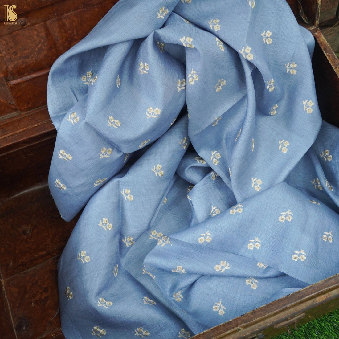 Pure Tussar Silk Banarasi Fabric with Embroidery