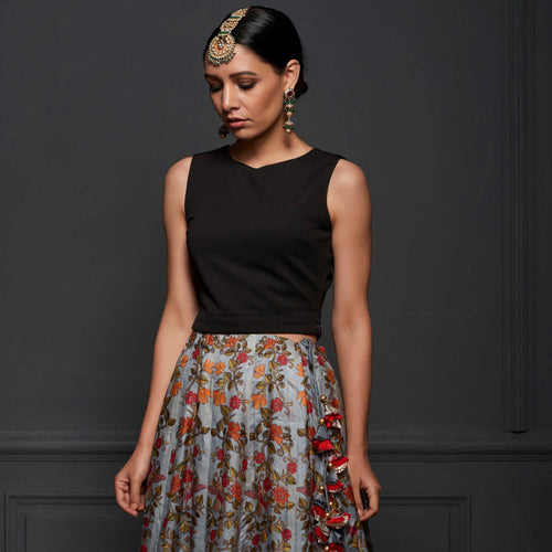 Pure Tussar Silk Print Stitched Kalidar Lehenga