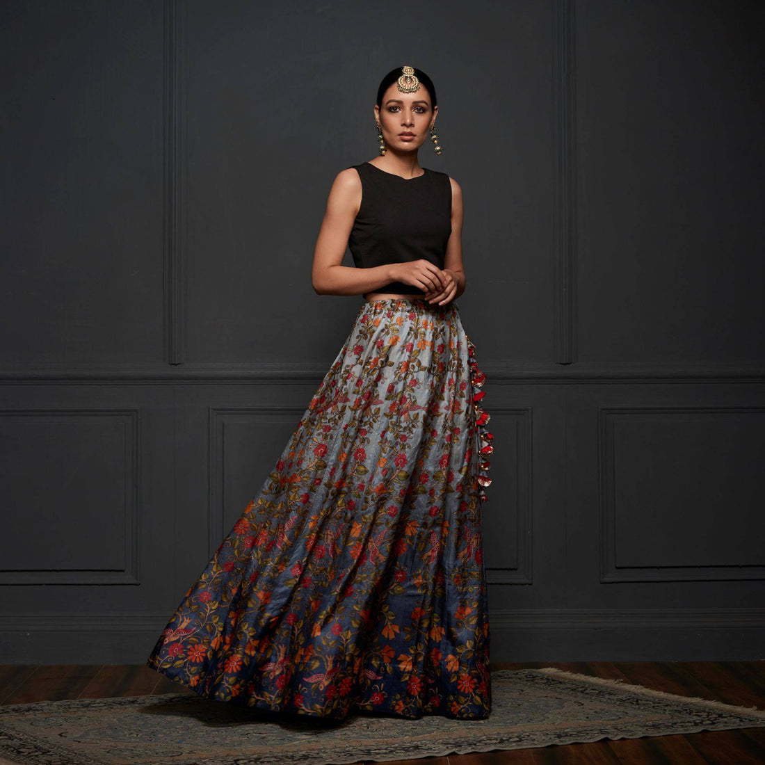 Pure Tussar Silk Print Stitched Kalidar Lehenga