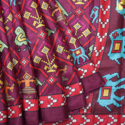 Purple Pure Tussar Silk Printed  Saree