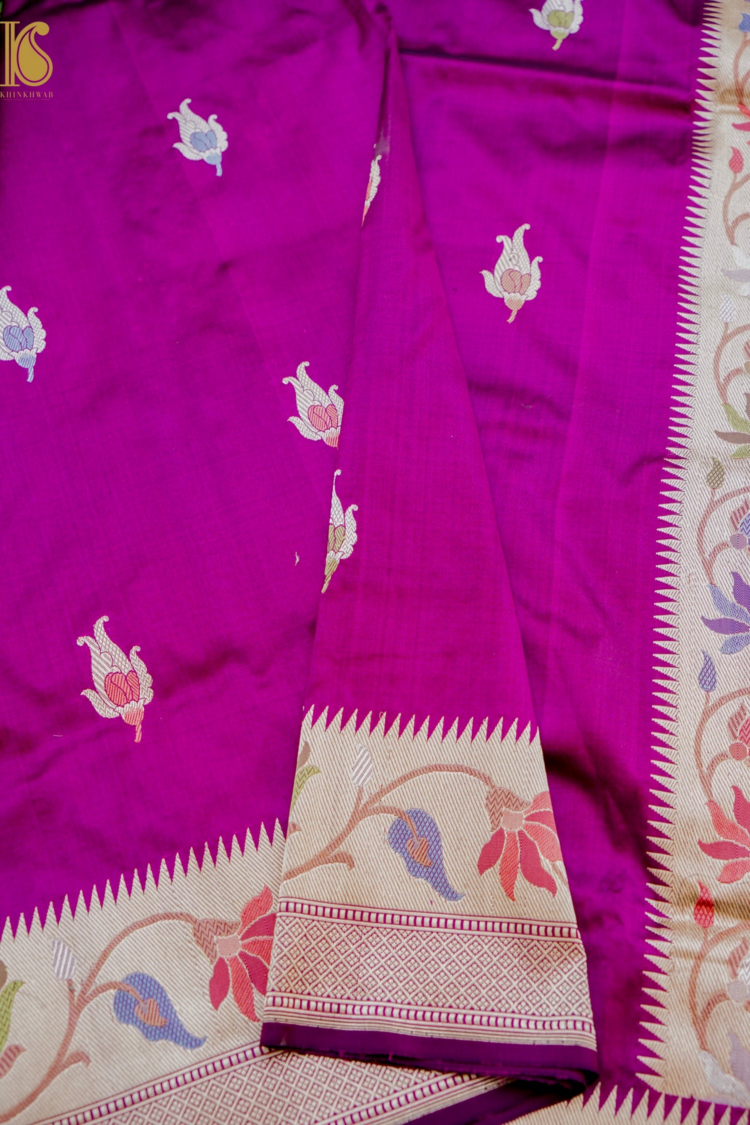 Banarasi Handloom Pure Katan Silk Kadwa Saree with Tilfi Border