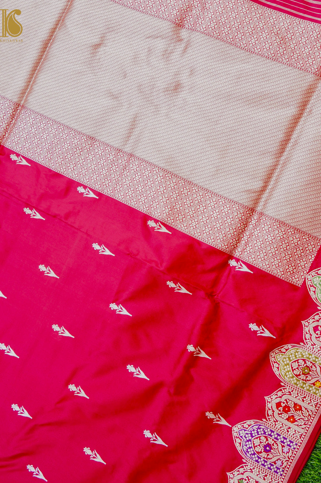 Banarasi Handloom Pure Katan Silk Kadwa Saree with Alfi Border