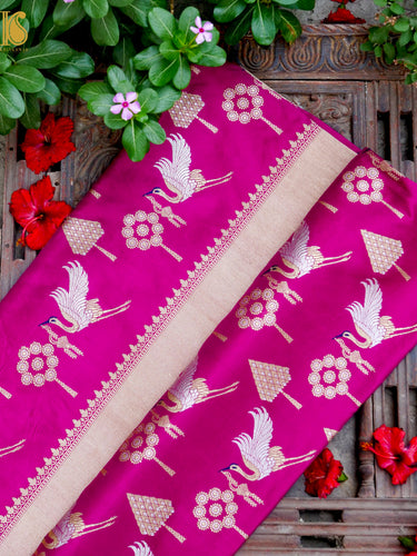 Handloom Banarasi Katan Silk Kadwa Crane Saree
