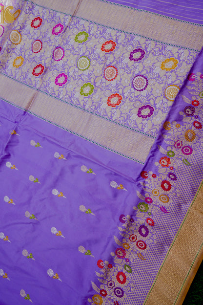 Banarasi Handloom Pure Katan Silk Kadwa Saree with Alfi Border