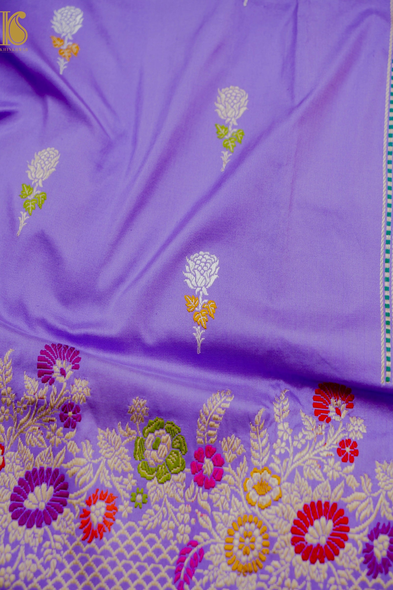 Banarasi Handloom Pure Katan Silk Kadwa Saree with Alfi Border