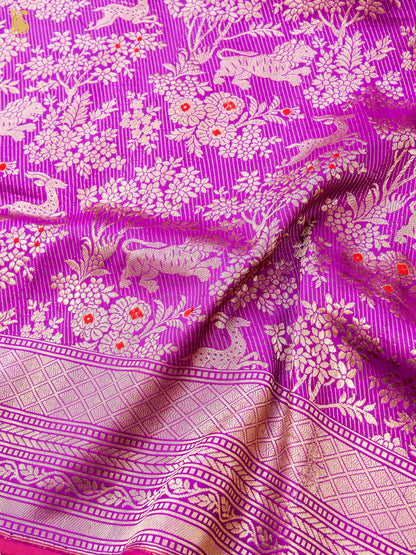 Handloom Banarasi Katan Silk Shikargah Jungle Saree