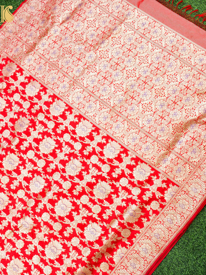 Handwoven Pure Katan Silk Red Banarasi Mughal Boota Saree