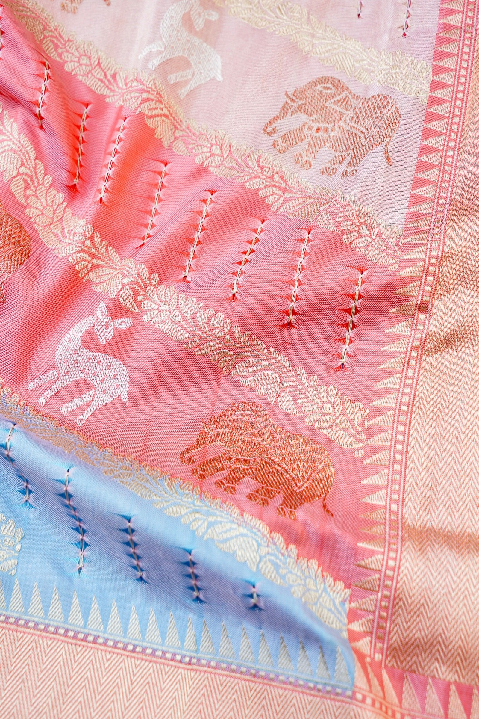 Handloom Banarasi Katan Silk Rangkat Pastel Saree