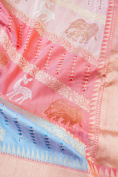 Handloom Banarasi Katan Silk Rangkat Pastel Saree
