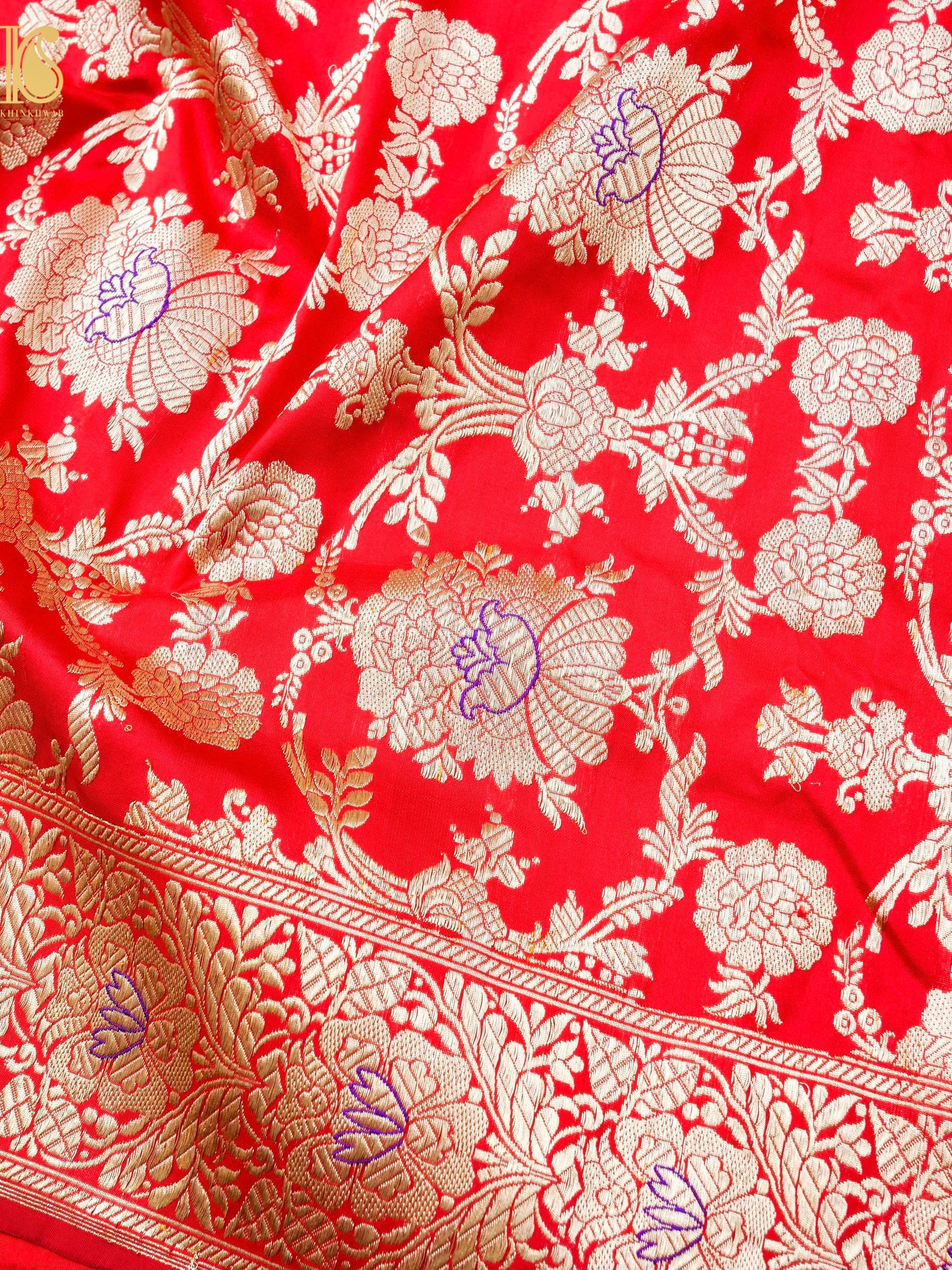 Handwoven Pure Katan Silk Red Banarasi Mughal Boota Saree