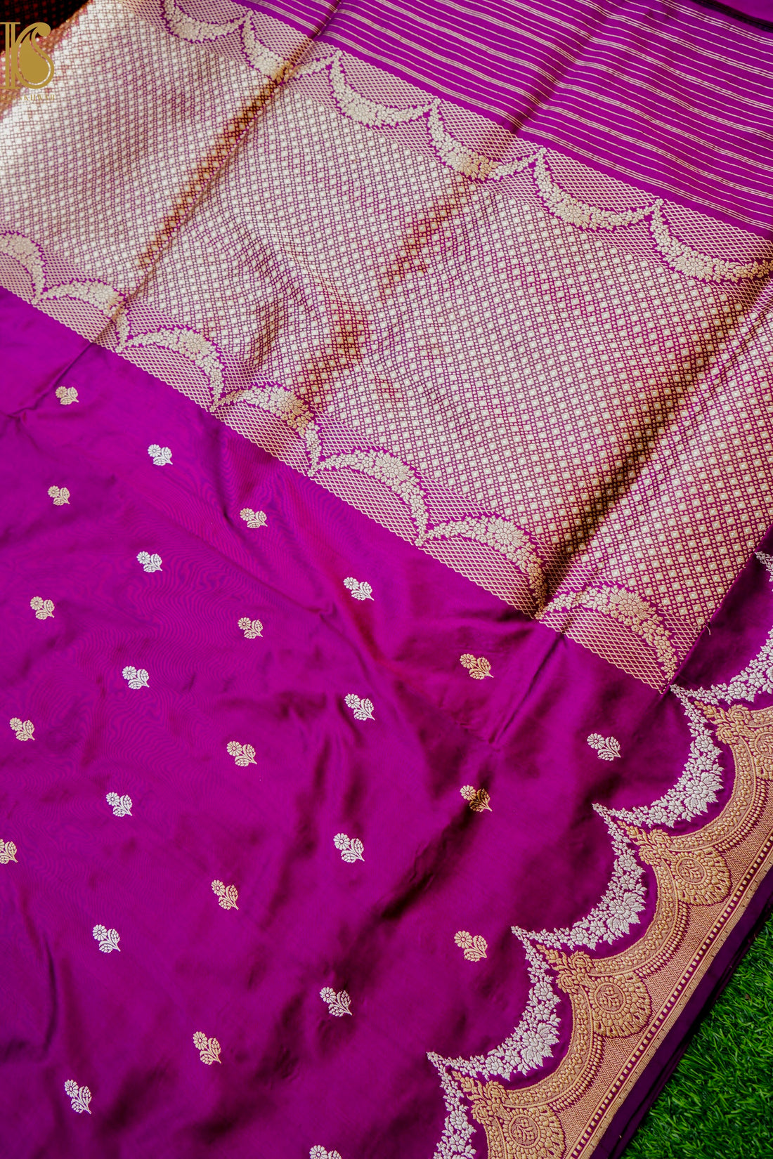 Banarasi Handloom Pure Katan Silk Kadwa Saree with Alfi Border