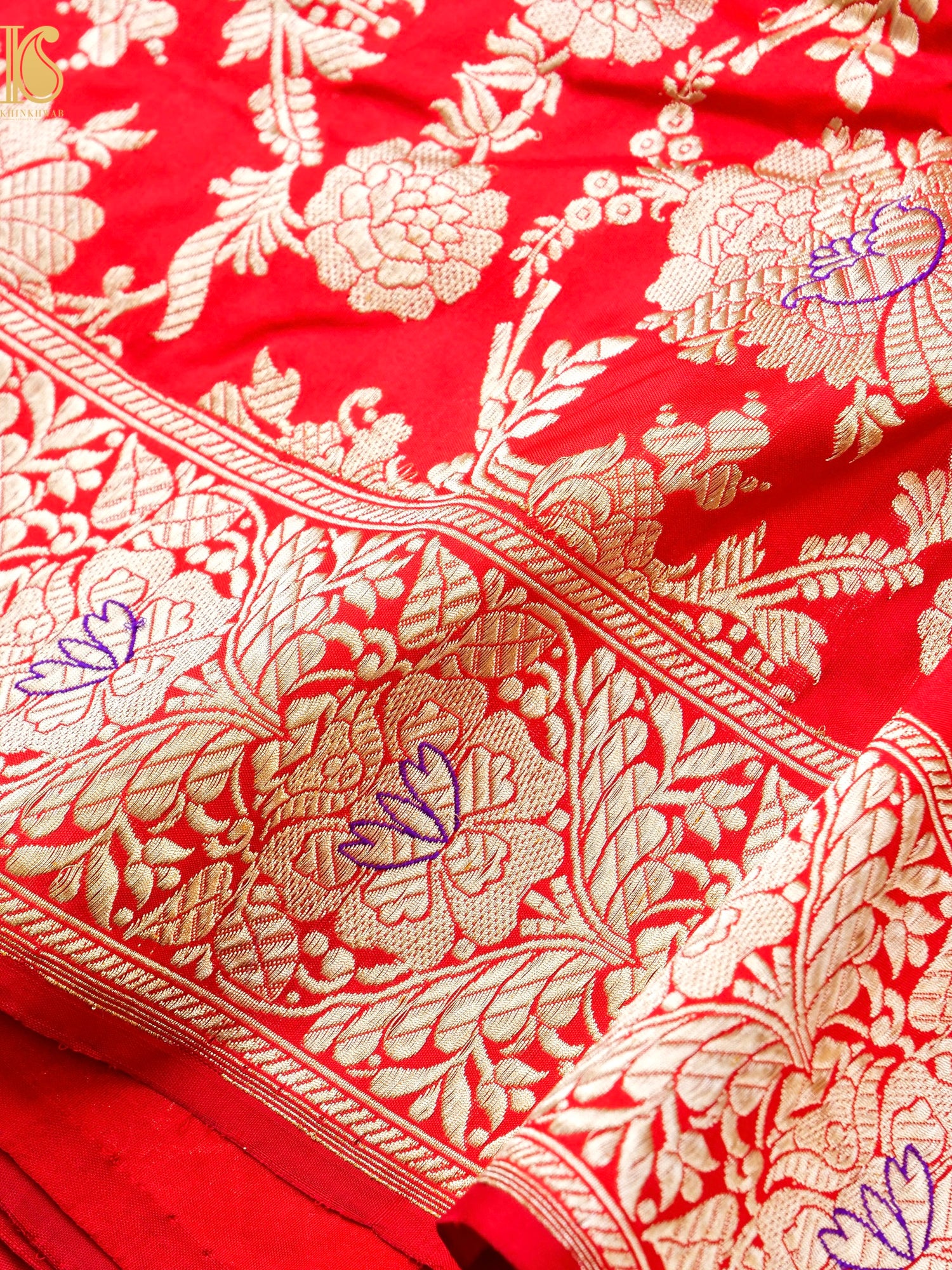 Handwoven Pure Katan Silk Red Banarasi Mughal Boota Saree