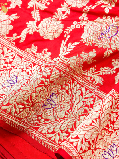 Handwoven Pure Katan Silk Red Banarasi Mughal Boota Saree