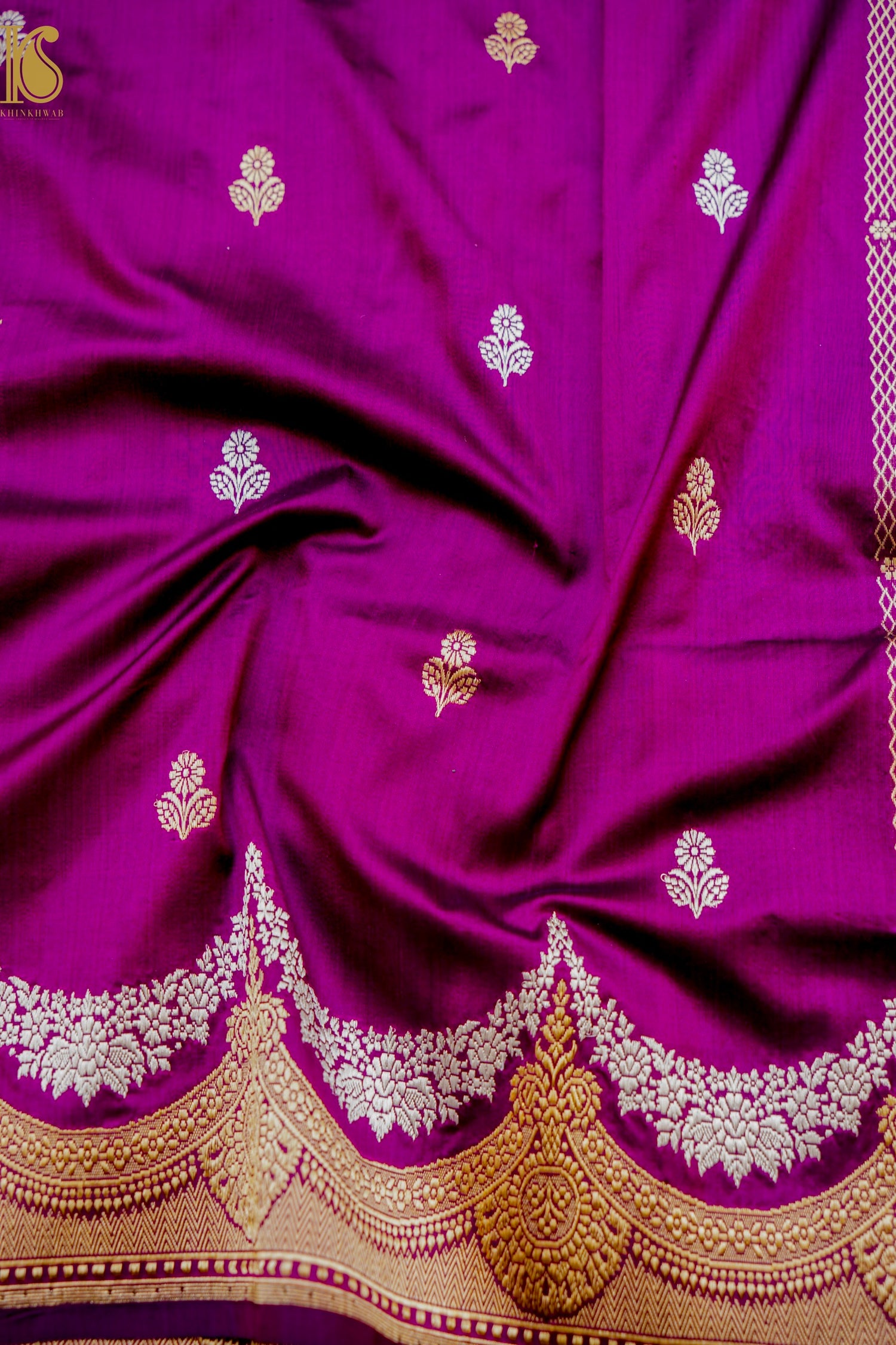 Banarasi Handloom Pure Katan Silk Kadwa Saree with Alfi Border