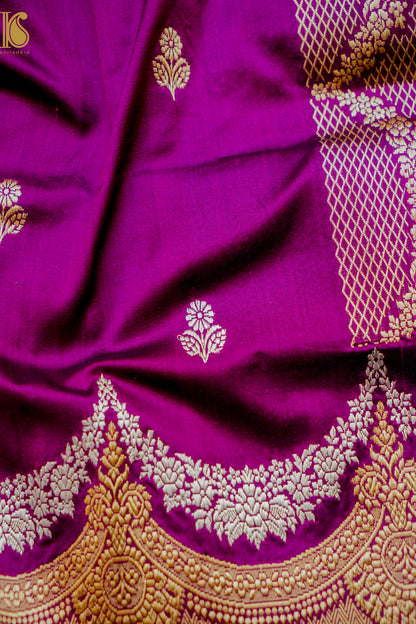 Banarasi Handloom Pure Katan Silk Kadwa Saree with Alfi Border