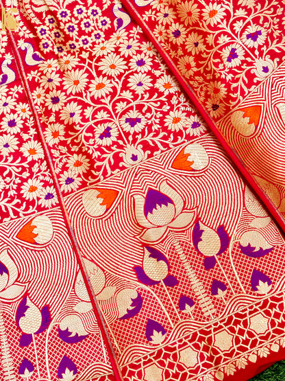 Handloom Banarasi Katan Silk Kalidar Mrinala Lehenga