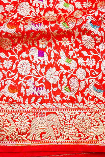 Handloom Banarasi Katan Shikargah Saree