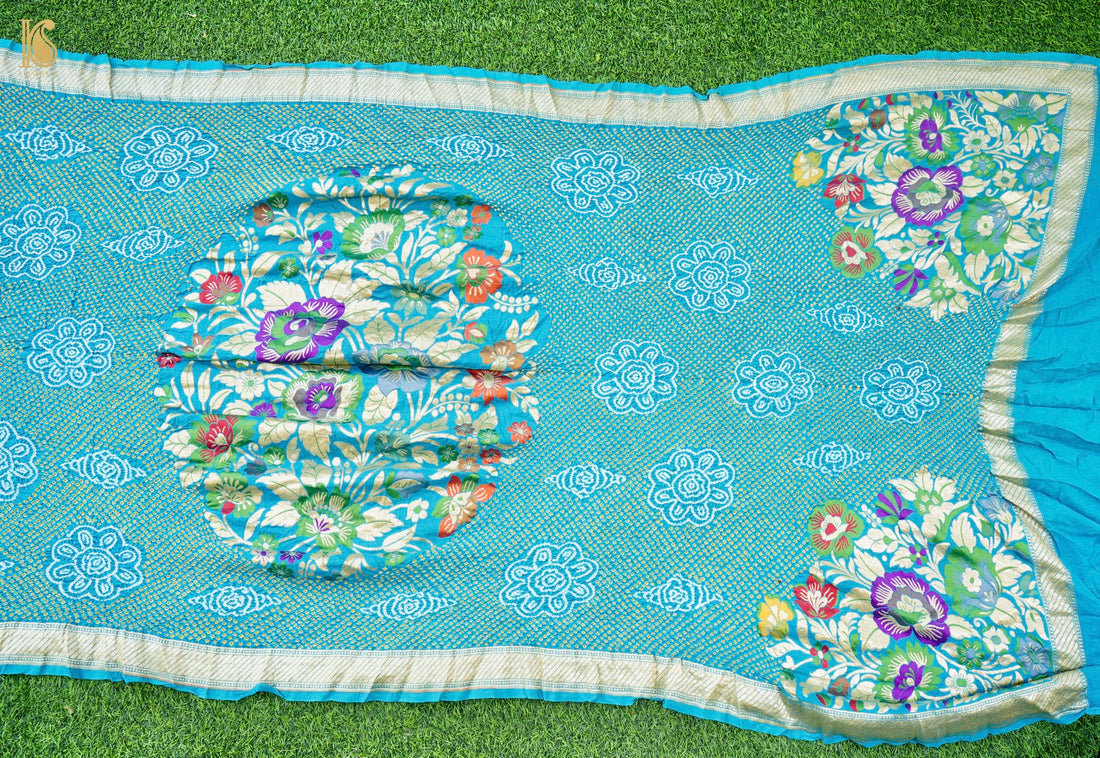 Handwoven Banarasi Georgette Bandhani Dupatta with Floral Meenakari