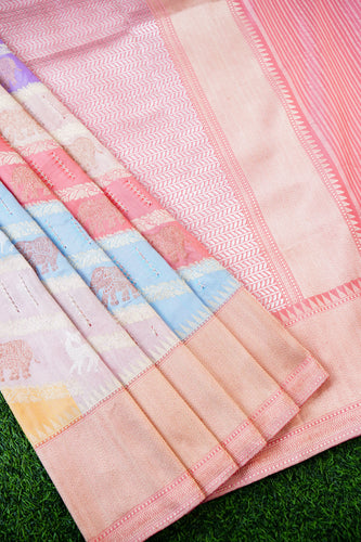 Handloom Banarasi Katan Silk Rangkat Pastel Saree