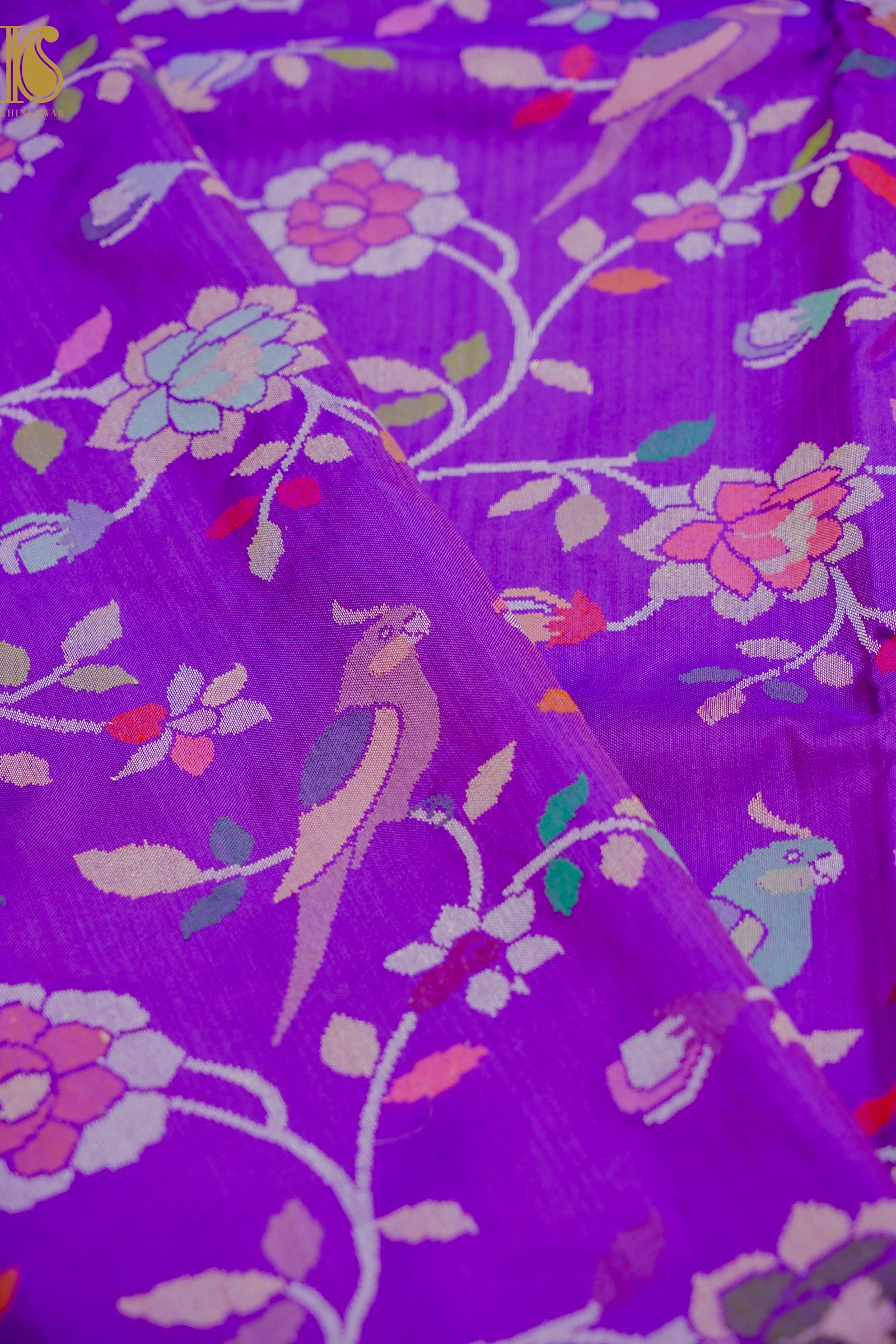 Handloom Banarasi Real Silver Zari Ektara Bird Cotton Saree