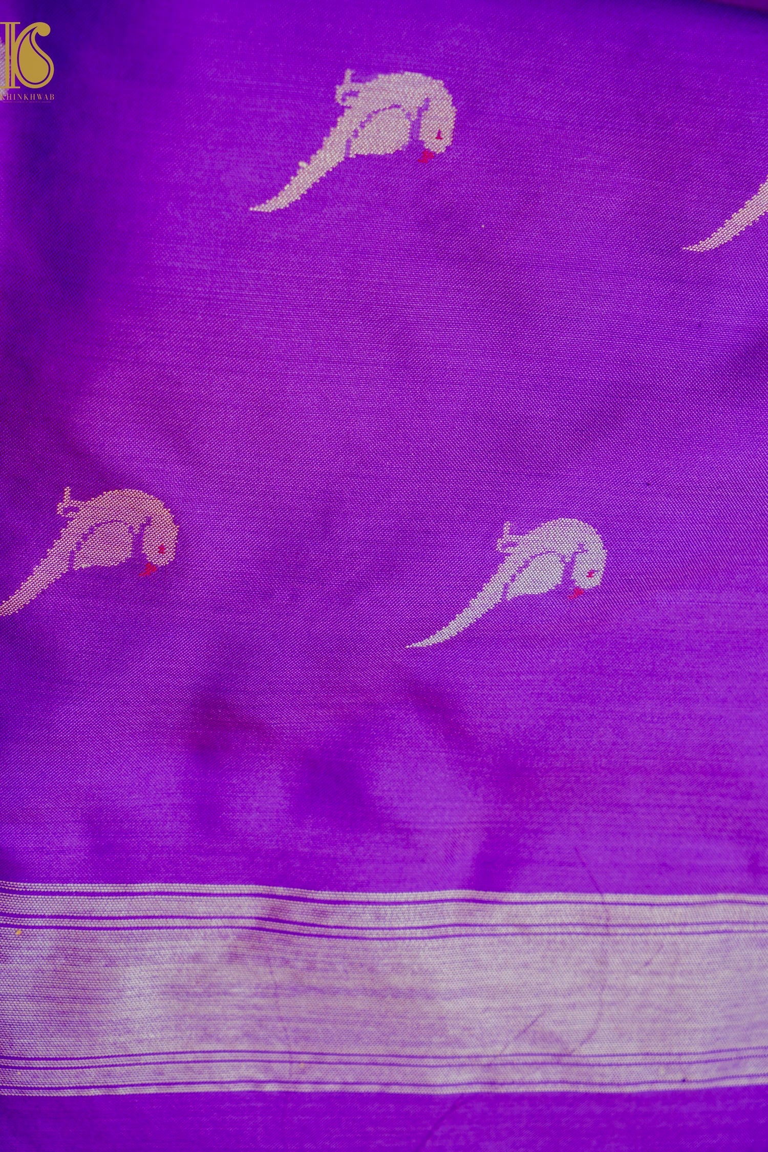 Handloom Banarasi Real Silver Zari Ektara Bird Cotton Saree