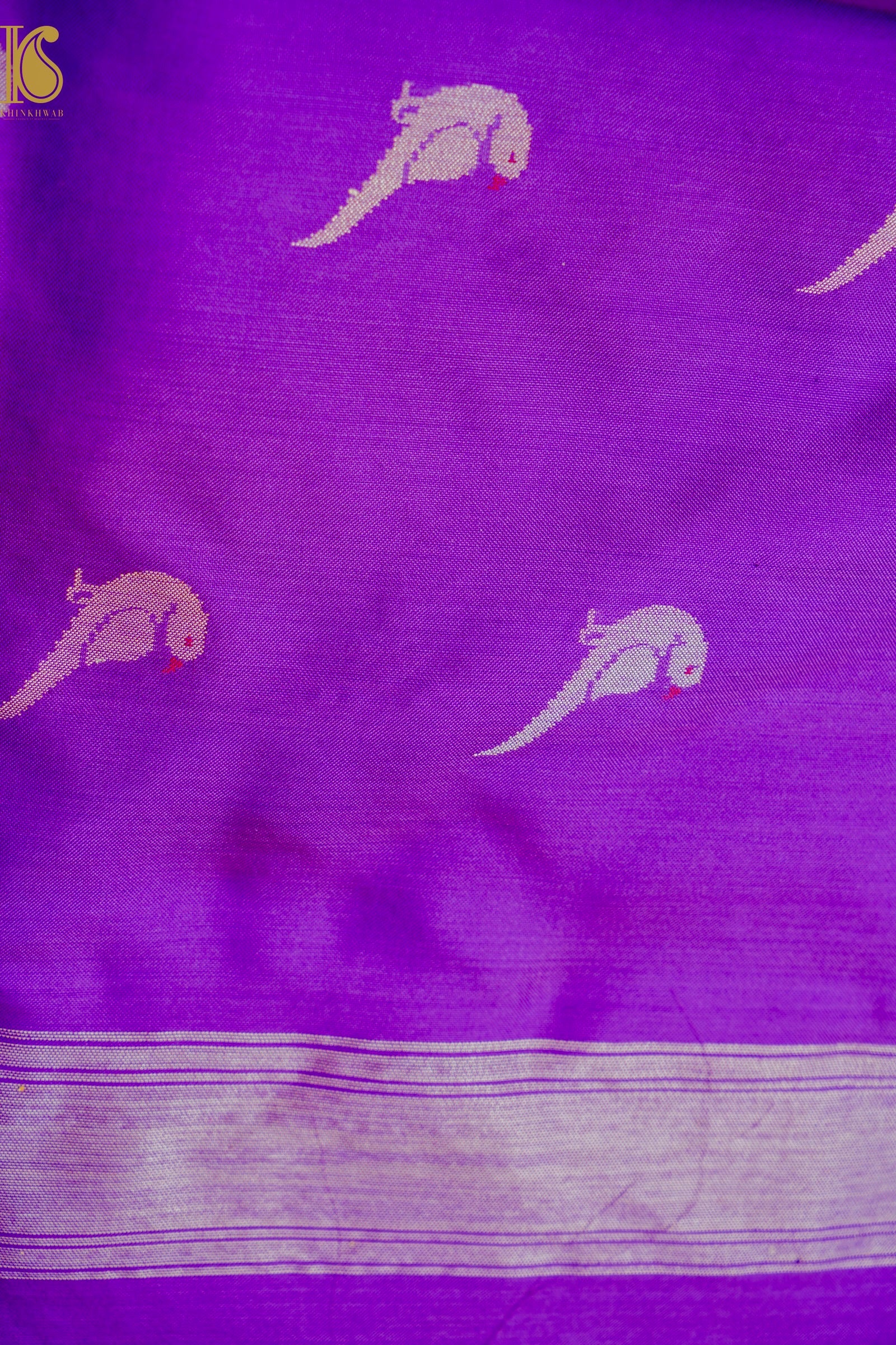 Handloom Banarasi Real Silver Zari Ektara Bird Cotton Saree