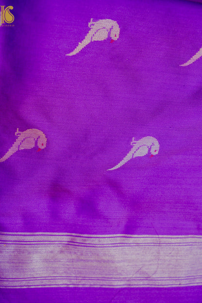 Handloom Banarasi Real Silver Zari Ektara Bird Cotton Saree