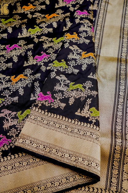 Handwoven Banarasi Katan Silk Kadwa Shikargah Saree